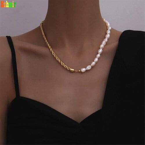 Kshmir Simple Retro Necklace Pearl Necklace Freshwater Pearl Twisted Mahua Chain Necklace Female Designed for Women Beads Punk