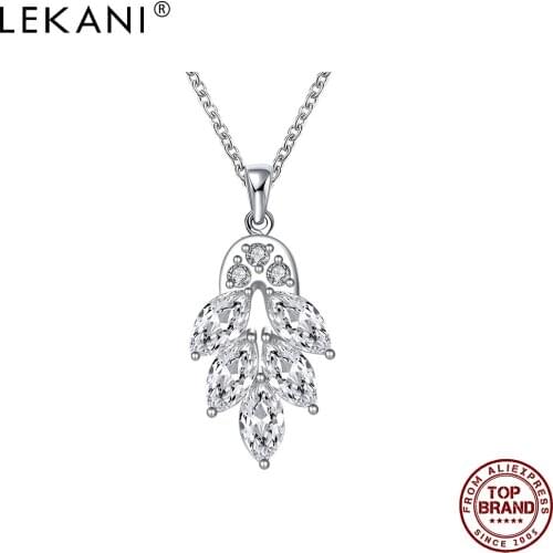 LEKANI Romantic Leaf Pendant Necklaces For Women Shine 5A Clear Cubic Zirconia Plant Necklace Anniversary Fashion Jewelry Gift