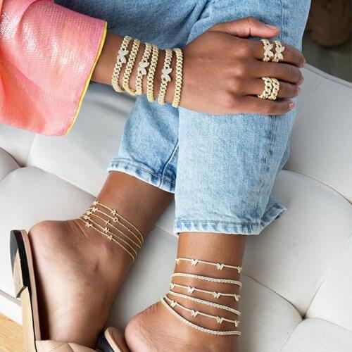 Hot Selling New Butterfly Design Iced Out Bling 5A CZ Women Jewelry Micro Pave CZ Cuban Link Chain Butterfly Bracelet Jewelry