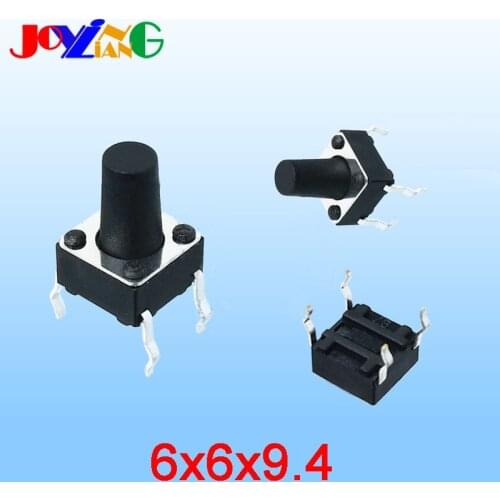 Copper Foot Black 6mm X 9.4mm Height Small Push Button Switch 4 Pins Flashlight Switch DIY Parts 6x6x9.4mm 10pcs/lot