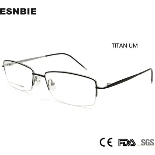 100% Titanium Glasses Frame Men Ultralight Square Myopia Prescription Eyeglasses Male Half Semi-Rimless Optical Frame 57mm