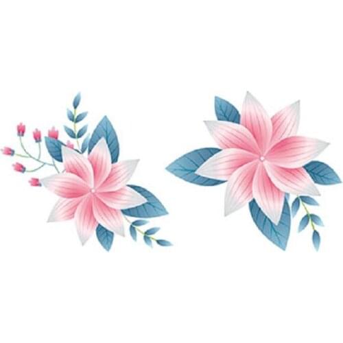 120MM×60MM pink flower cyan leaf art clavicle small fresh and beautiful cute tattoo stickers