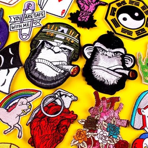 Gorilla/Heart Patch Iron On Patches For Clothes Skull/ Punk Patch Embroidered Patches For Clothing Stickers On Clothes Appliques