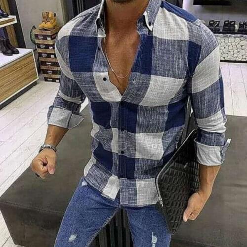 New Plaid Large Size Long-Sleeved Mens Casual Shirt Fashion Office Lapel Single-Breasted 2021 Streetwear M-3XL Four Seasons