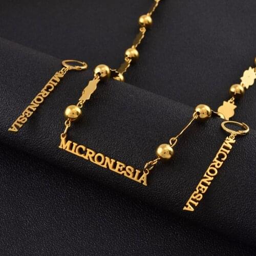 Anniyo MICRONESIA Pendant Beads Necklaces Earrings sets for Women Gold Color Ball Chain Jewellery Trendy Islands Gifts #051821