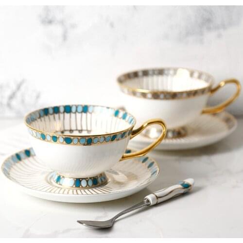 Sapphire Fine Bone China Coffee Cup and Saucer Set English Ceramics Afternoon Tea Black Tea Cup Gift Box Free Shipping