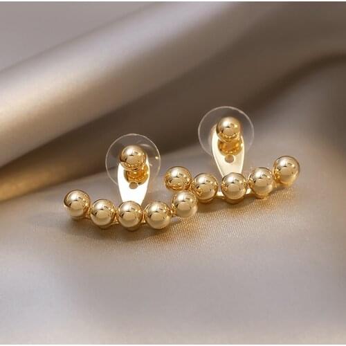 Korean New Design Fashion Jewelry Simple Golden Bead Earrings Elegant Womens Everyday All-match Earrings