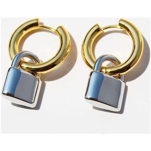 WTLTC 2021 Hopo Stylish Sliver Lock Gold Round Circle Earrings for Women Solid Drop Small Padlock Hoop Earrings Fashion Jewelry