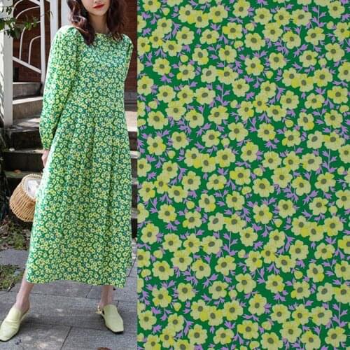 Yellow flowers on green cotton fabric for dress tissus au mètre telas algodon estampadas sewing ткань для шитья vestidos tissu