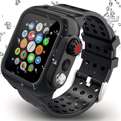 Waterproof Rugged Case with Silicone Band for Apple Watch Series SE 6 5 4 3 for iWatch 38/42/40/44mm Strap Screen Protect Cover