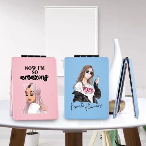 Fashion Girl Makeup Mirror with Double Sides for Lady Portable Travel Folding Magnifying Compact Pocket Cosmetic Vanity Mirrors