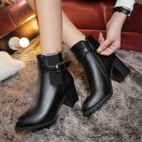 Leahter Ankel Boots For Women Pointed Toe Ladies Shoes Black Heel Boots Bota Feminina boots women boots women