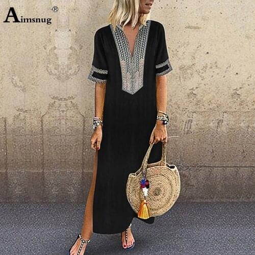 Plus size 5xl Women Long Dress Half Sleeve V-neck Ladies Patchwork Color Print Dresses 2020 New Summer Elegant Maxi Dress Femme
