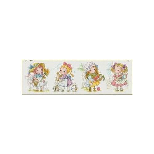 Gold Collection Lovely Counted Cross Stitch Kit A Lovely Day Four Little Girls Girl SO