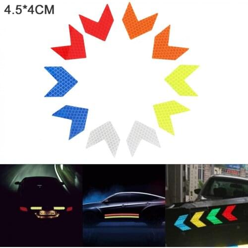 1piece 5 Colors 4.5 x 4CM Warning Arrow Pattern Reflective Car Body Sticker Hood Window Bumper Anti Scratch Waterproof Decal