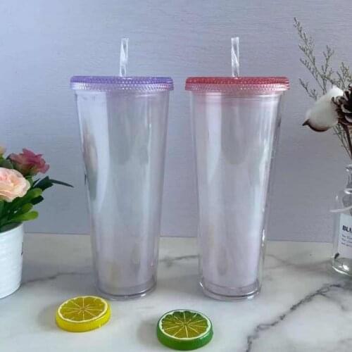 1PC Straw Cup Water Bottle Cold Color Changing Rainbow Color Plastic Tumbler With Lid Fashion Coffee Juice Water Cup Drinkware