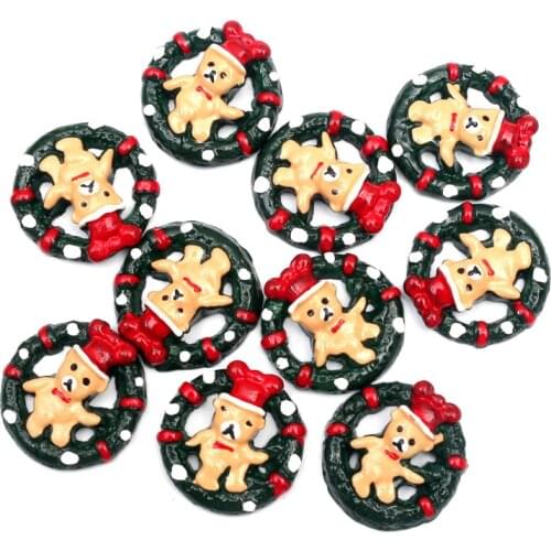 20Pcs Resin Decoration Crafts Dark Green Christmas Ring Bear Beads Flatback Cabochon Scrapbook DIY Embellishments Accessories
