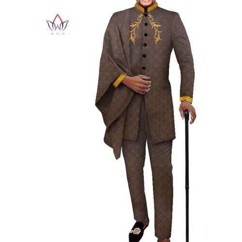 2021 BintaRealWax African Clothes Men Tops and Pant 2pcs Set Dashiki African Print Traditional Patchwork Clothing WYN1219