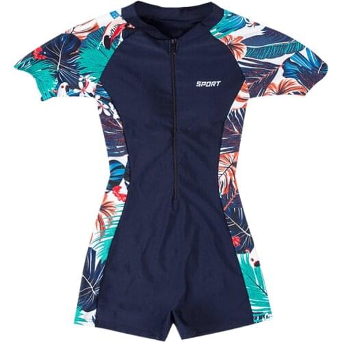 2021 Newest Women One Piece Sport Swimsuit Print Padded Swimwear Zipper Sexy Ladies Beach Wear Professional Swimming Suit