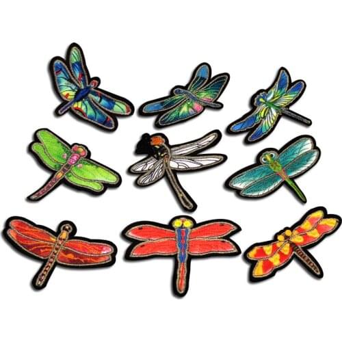 50pcs/lot Print Embroidery Patch Dragonfly Clothing Decoration Sewing Accessories Diy Iron Heat Transfer Applique