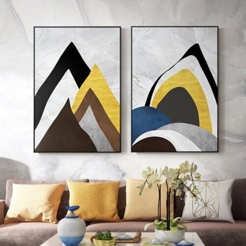 Abstract Minimalist Mountain View Color Blocks Gold Scenery Poster For Tableau Decoration Murale Salon Modern Bedroom Home Decor