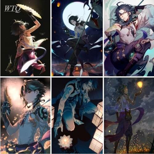 WTQ Anime Posters Canvas Painting Genshin Impact Xiao Game Posters Wall Art Decor Picture Home Decor Photos for Childrens Room