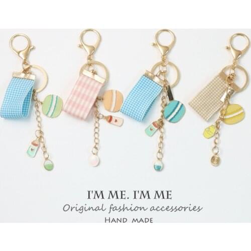 INS Simple Drop Oil Sweet Macaron Keychain Ribbon Tassel Alloy Bag Buckle Accessories Car Ornament
