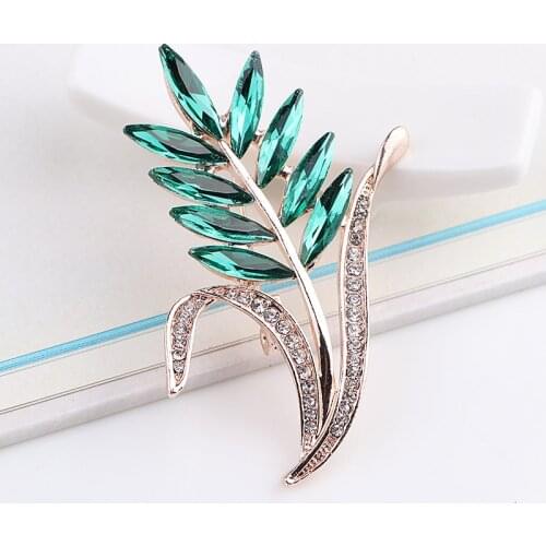 TODOX Man Brooches NEW Fashion gold Zinc Alloy color crystal plant green exquisite flower pins hot sale New year Gift for man