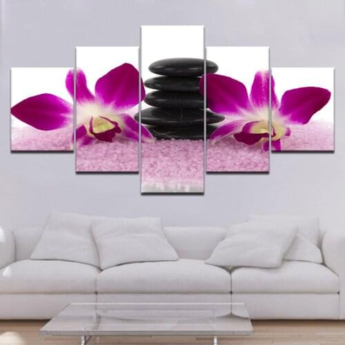 Two orchid flower free shipping 5 Panels Wallpapers modern Modular Poster art Canvas painting for Living Room Home Decor