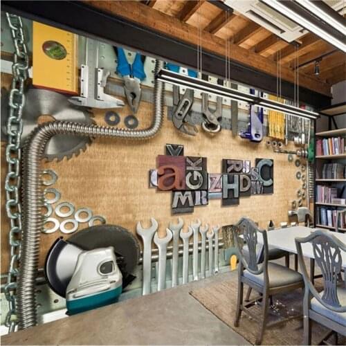 European Retro Mechanical Toolbox Background Murals 3D Repair Shop Industrial Decor Self Adhesive Wallpapers Papel De Parede