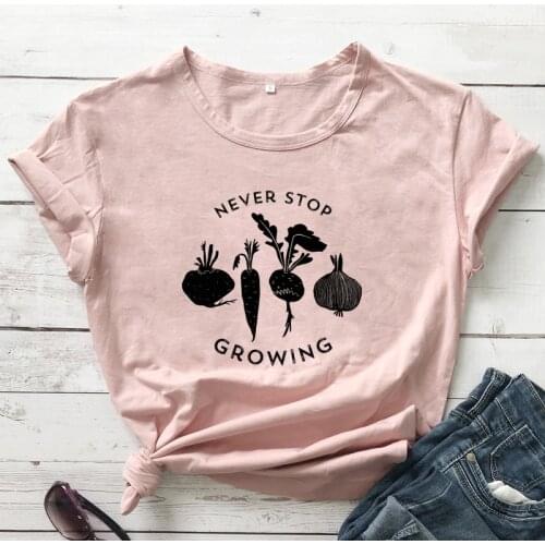 Never Stop Growing T-shirt Funny Womens Vegetable Gardening Tshirt Cute Veggie Lover Healthy Foodie Top Tee Shirt