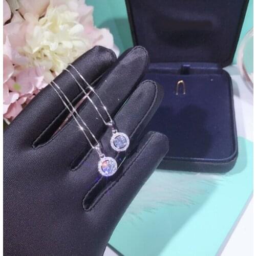Hot 100% Original 925 Sterling Silver Romantic Fashion Women Necklace Jewelry Silver Color AAA Zircon Round Pendant Necklace