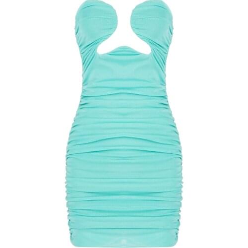 Best sellers 2021 new women summer blue black nude cut out strapless ruched short mini dresses party dress wholesale