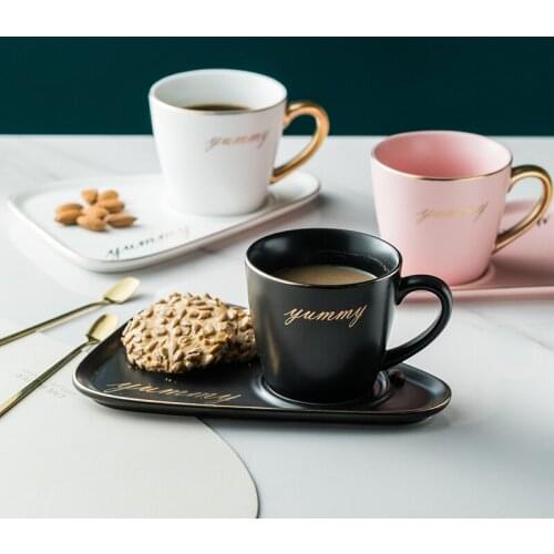 Gold Rim Ceramic Coffee Mug Tumbler Tea Cup and Saucer Set Porcelain Gold Spoon Mugs Cute Dessert Cups Bone China Tea Sets