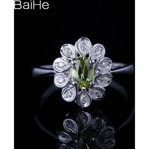 BAIHE Solid 10K White Gold 0.405ct Oval Green Flawless Genuine Peridot Wedding Women Trendy Fine Jewelry Peridot Ring