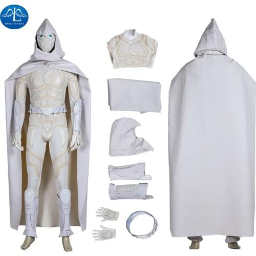 Superhero Comics Moon Knight Cosplay Costume Adult Men halloween Costumes Jumpsuit with Hood Cape Custom Made
