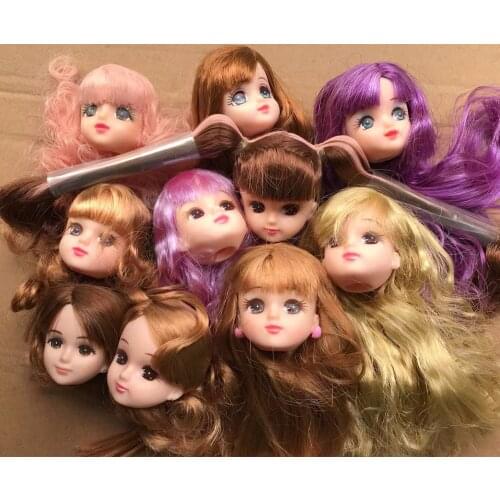 Licca Doll Heads Cute Little Girl Colorful Hair Heads DIY Makeup Practice Doll Accessories Girl Gift Lica Jenny Doll Accessories