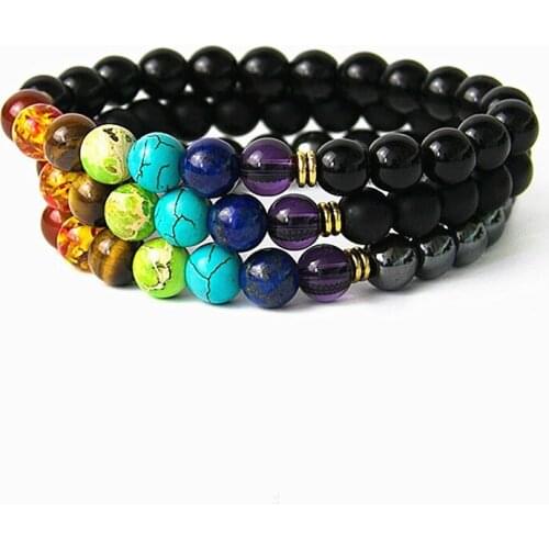 Hot! Fashion natural lava stone 8mm energy volcano chakra colorful beads hand chain bracelet men and women jewelry