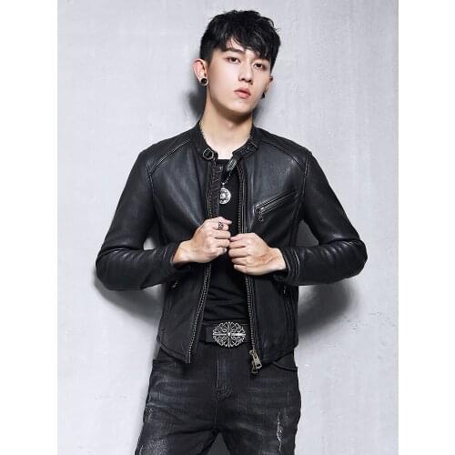 Genuine Leather Jacket Men 100% Sheepskin Leather Coat Biker Motorcycle Jacket Man Vlothes 2020 Slim Fit Vintage 1780A