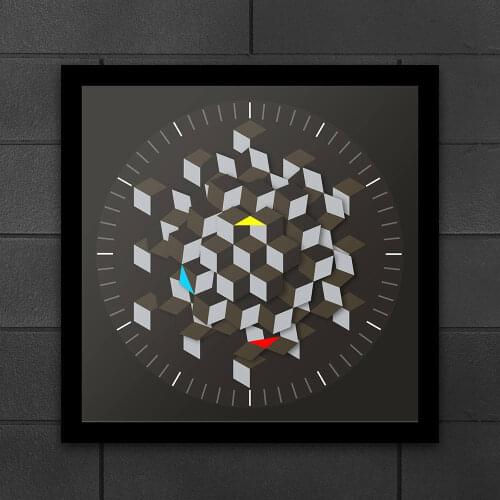 Modern Graphic Art Design Hexagon Table Wall Clock Minimalist Decor Rotating Plate Smart Clock Hands Architect Novelty Watch