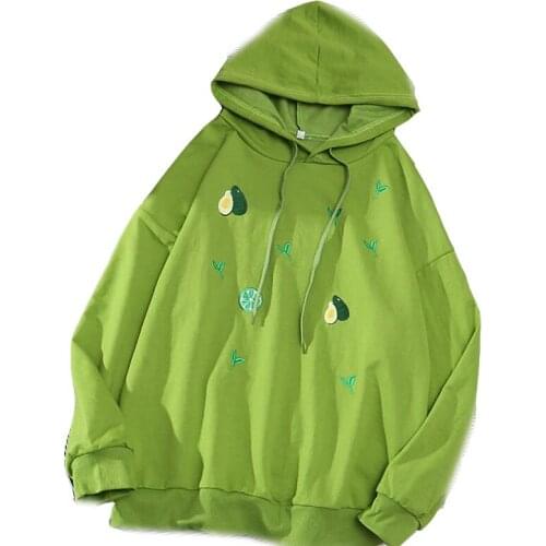 Zuolunouba 2020 Spring And Autumn New Hot Avocado Green Ladies Hoodie Cartoon Printing Casual Loose Drawstring Women Sweatshirt
