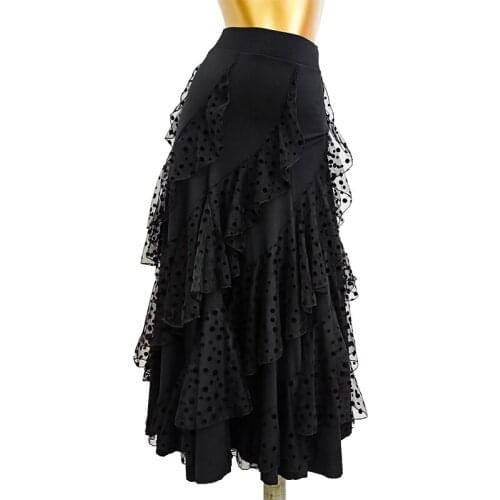 New Ballroom Dance Skirts For Women Dot Mesh Waltz Skirt Flamenco Spanish Bullfighting Clothing Modern Performance Wear DN5706