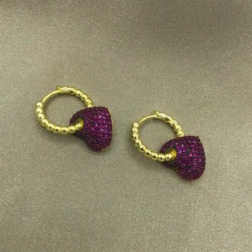 Gold Plated Purple Zircon Cubic Zirconia Hearts Earrings