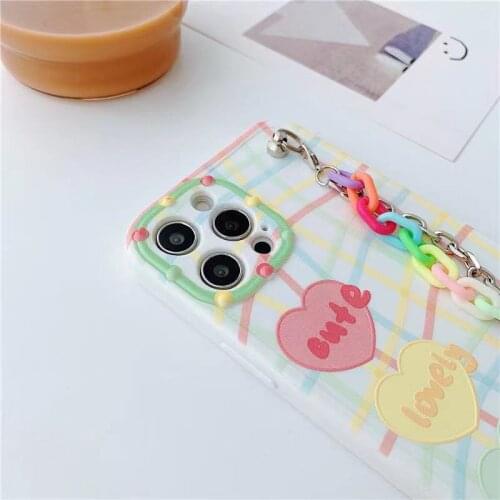 Shockproof Wrist Chain Clear Phone Case for iPhone 12 Pro Max 7 8 Plus XR X Cute Flower Crystal chain Hanging Case for iPhone 11