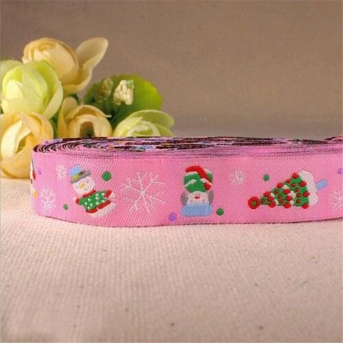 Pink Snowman Christmas Series 16mm 5/8" 100% Polyester Cartoon Woven Jacquard Ribbon For DIY Sewing Accessories Headwear