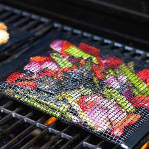 BBQ Grill Mesh Bag Reusable Grill Mat Barbecue Grilling Bag Non-stick PTFE Fiberglass Mesh Bag Outdoor Picnic BBQ Accessories