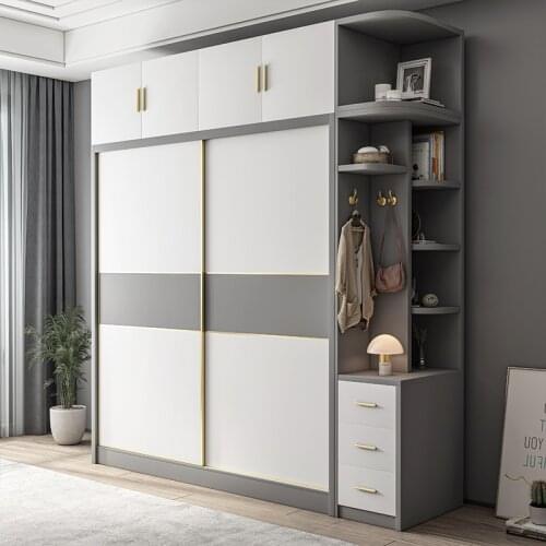 Wardrobe storage large capacity fashion wardrobe double hanging assembly cabinet reinforcement sliding wooden closet furniture