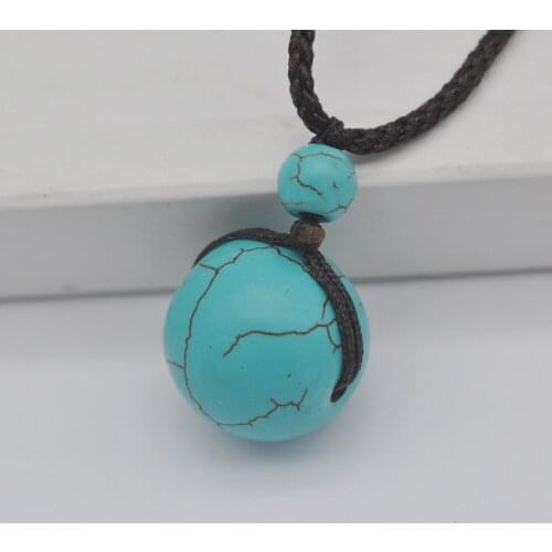Blue Howlite Round Stone Adjustable Nylon Rope Braid Necklace Jewelry For Woman Gift F441