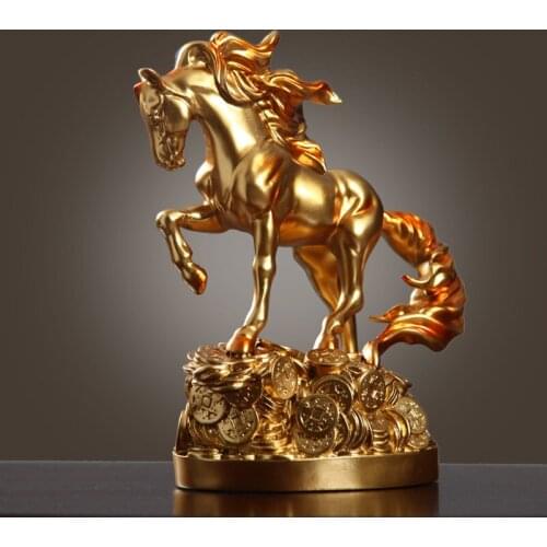 NORDIC GOLD LUCKY HORSE ART STATUE SCULPTURE ANIMAL STEED STATUES RESIN ART&CRAFT HOME DECORATION ACCESSORIES ORNAMENTS R2029