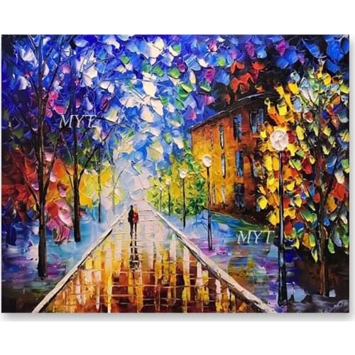 Modern Living Room Decor Abstract Texture Night Street Scenery Oil Painting 100% Hand-painted Unframed Thick Canvas Wall Art